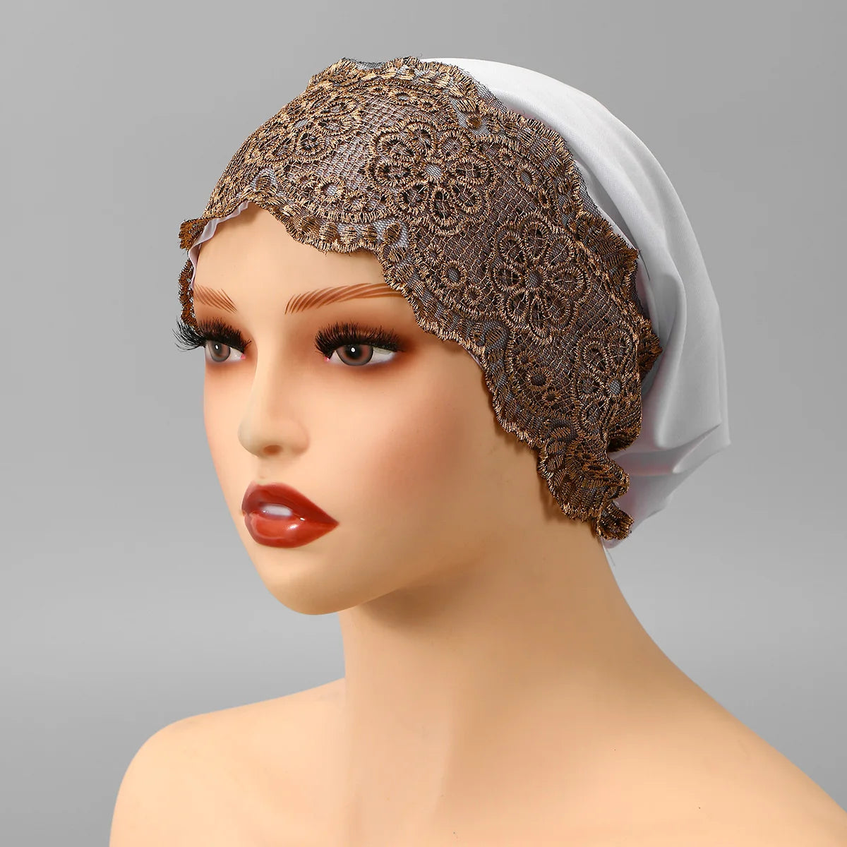 Luxury Embroidery Lace Turban Cap Muslim Women Floral Rhinestone Modal Head Cover Hat Islamic Headwear Bonnet Female Head Wraps
