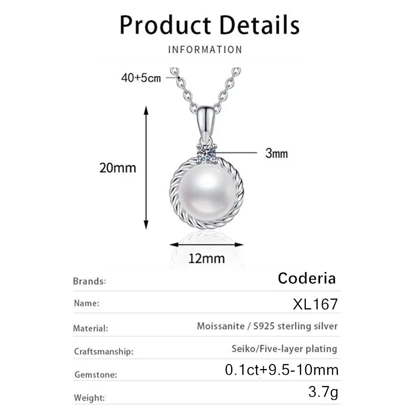 100% 925 Sterling Silver Freshwater Pearl Pendant Chain for Women Wedding Jewelry Moissanite VVS1 Necklace GRA Certified