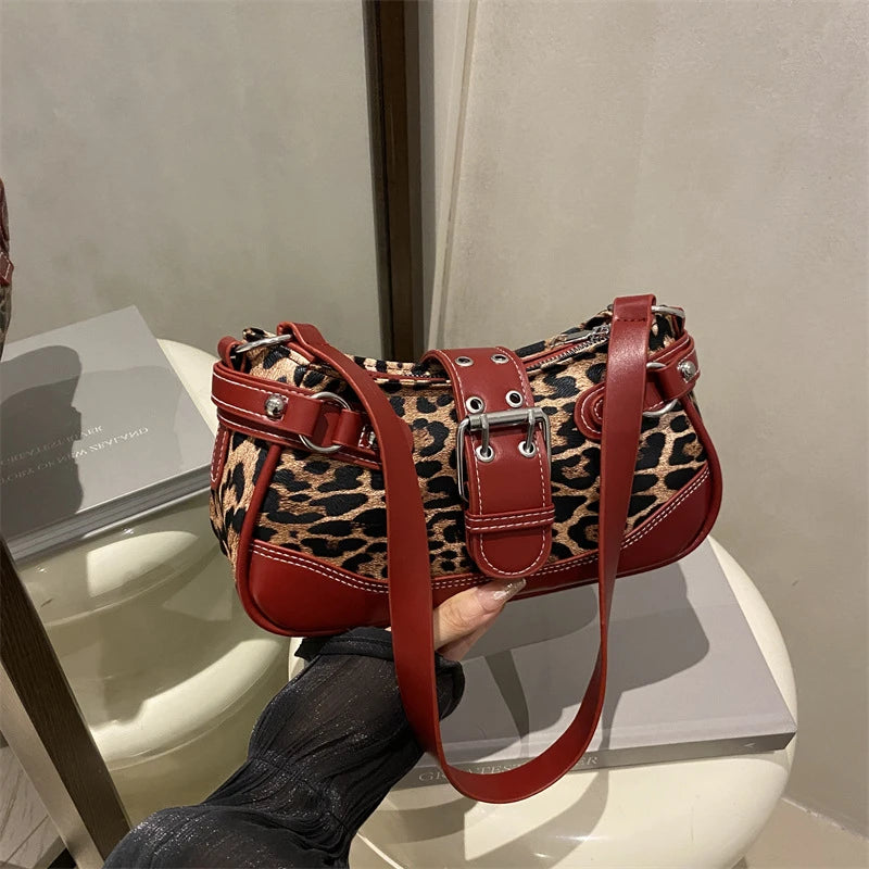 Fashion PU Shoulder Bags Leopard Print Retro Messenger Bag Large Capacity Underarm Bag Women Daily Use Handheld Bag