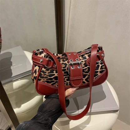 Fashion PU Shoulder Bags Leopard Print Retro Messenger Bag Large Capacity Underarm Bag Women Daily Use Handheld Bag