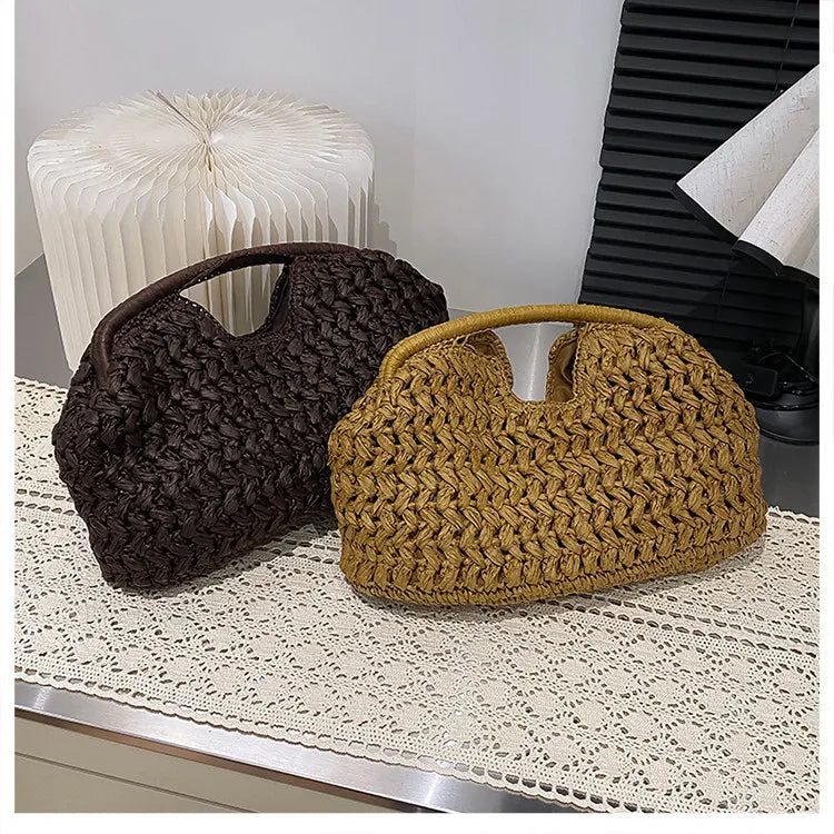 New Summer Beach Bag for Women Clutch Bag Luxury Designer Straw Bags Tote Handbag Fashion Woven Rattan Bags Female Travel Purse
