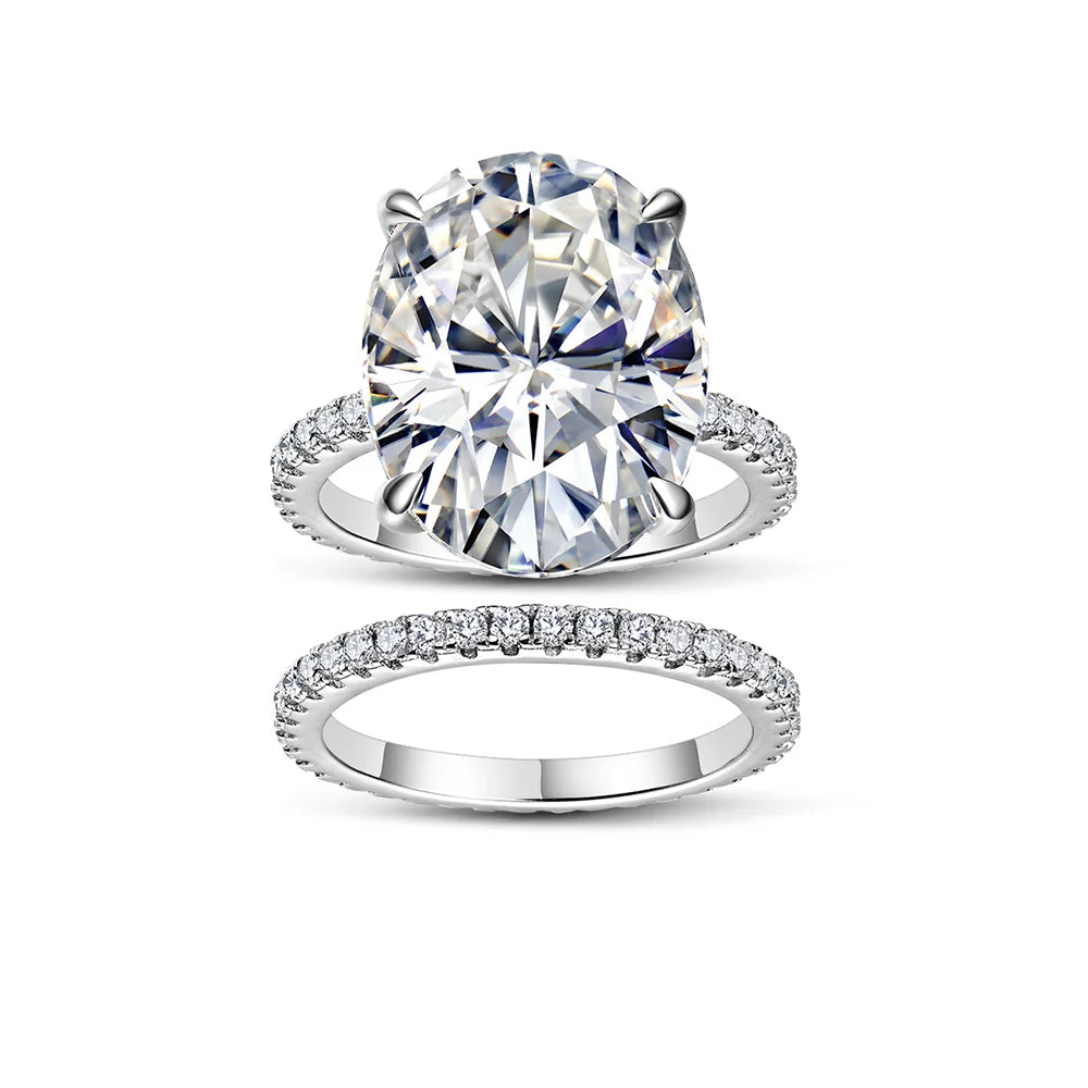 COSYA 10CT 13*15mm Oval Cut Moissanite Ring Set 100% 925 Silver D Color VVS Lab Diamond Wedding Band Luxury Fine Jewelry Gift