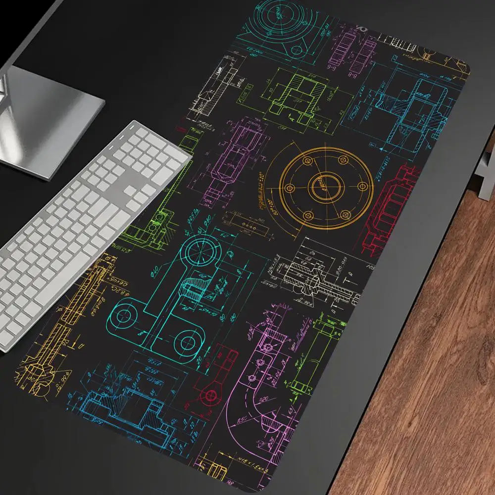 Mechanical Drawing Mouse Pad Gaming Accessory Large HD Mousepad XXL MousePad Natural Rubber Carpet Non-Slip Table Mat Office Rug