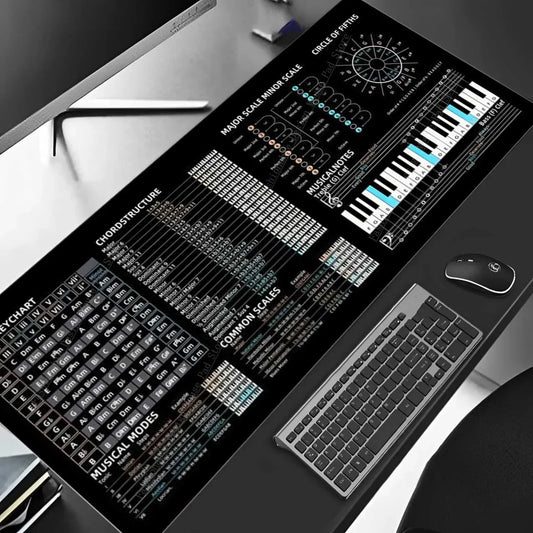 Music Theory Shortcuts Mouse Pad XXL 90x40cm DAW Hotkeys Non-Slip Desk Mat for Logic Pro/Ableton Producers & Composers