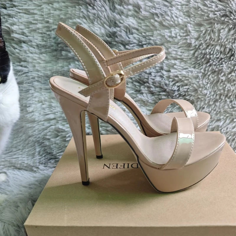 Women Peep Toes Sandals Stiletto Sexy Pumps Luxury Club 14cm Elegant Platform High Heels Nighclub Party Wedding Jazz Dance Shoes