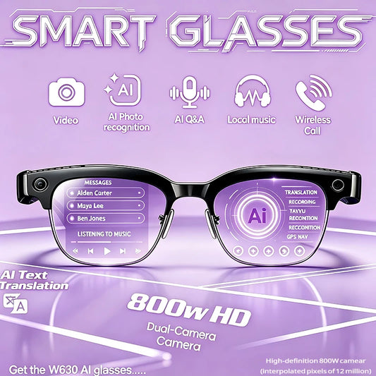 2026 New Smart Glasses Men 800W Camera Video Recording AI Recog Bluetooth Call Voice Translation Outdoor Driving Sunglasses