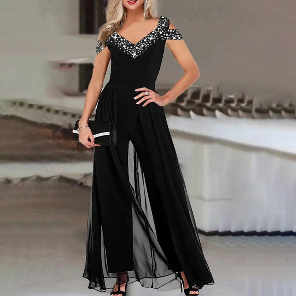 2026 Women's Elegant Sleeveless Jumpsuit Spring Summer V-neck Casual Patchwork Rompers Office Lady Jumpsuits Playsuit Outfits
