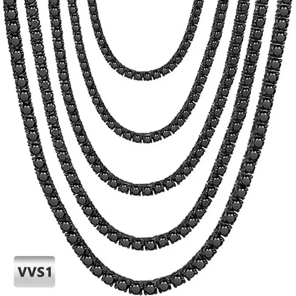 3/4mm Black Moissanite Tennis Necklace 316L Stainless Steel Black Moissanite Chain for Men Women Wedding Birthday Gifts