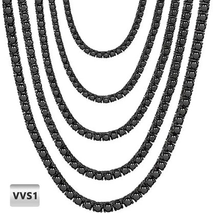 3/4mm Black Moissanite Tennis Necklace 316L Stainless Steel Black Moissanite Chain for Men Women Wedding Birthday Gifts