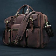 High Quality Genuine Leather Men Briefcase Business bag Crazy Horse Leather Large 17"inch Laptop Bag male Portfolio Office Case