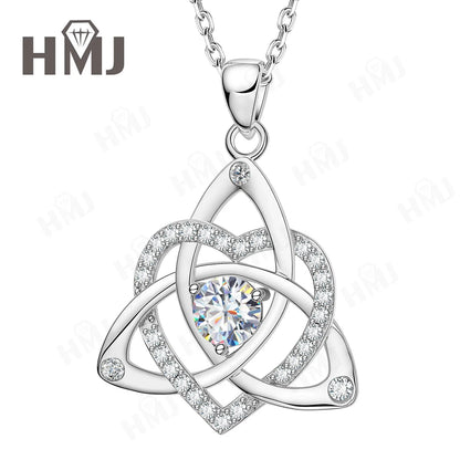 Shamrock Pendant Necklace Heart Shaped Moissanite Diamond 925 Sterling Silver Chain Anniversary Birthday Gift High Quality Charm