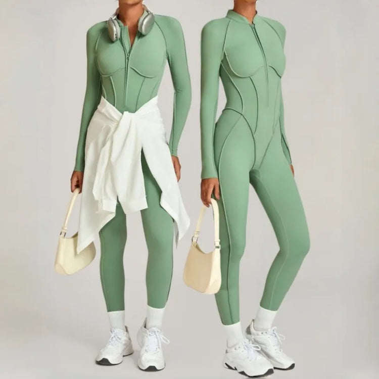 Women's Winter Yoga Jumpsuits Sports Fitness Hip-Lifting Slimming One-piece Zipper Long-Sleeved Outdoor Gym Workout Bodysuits