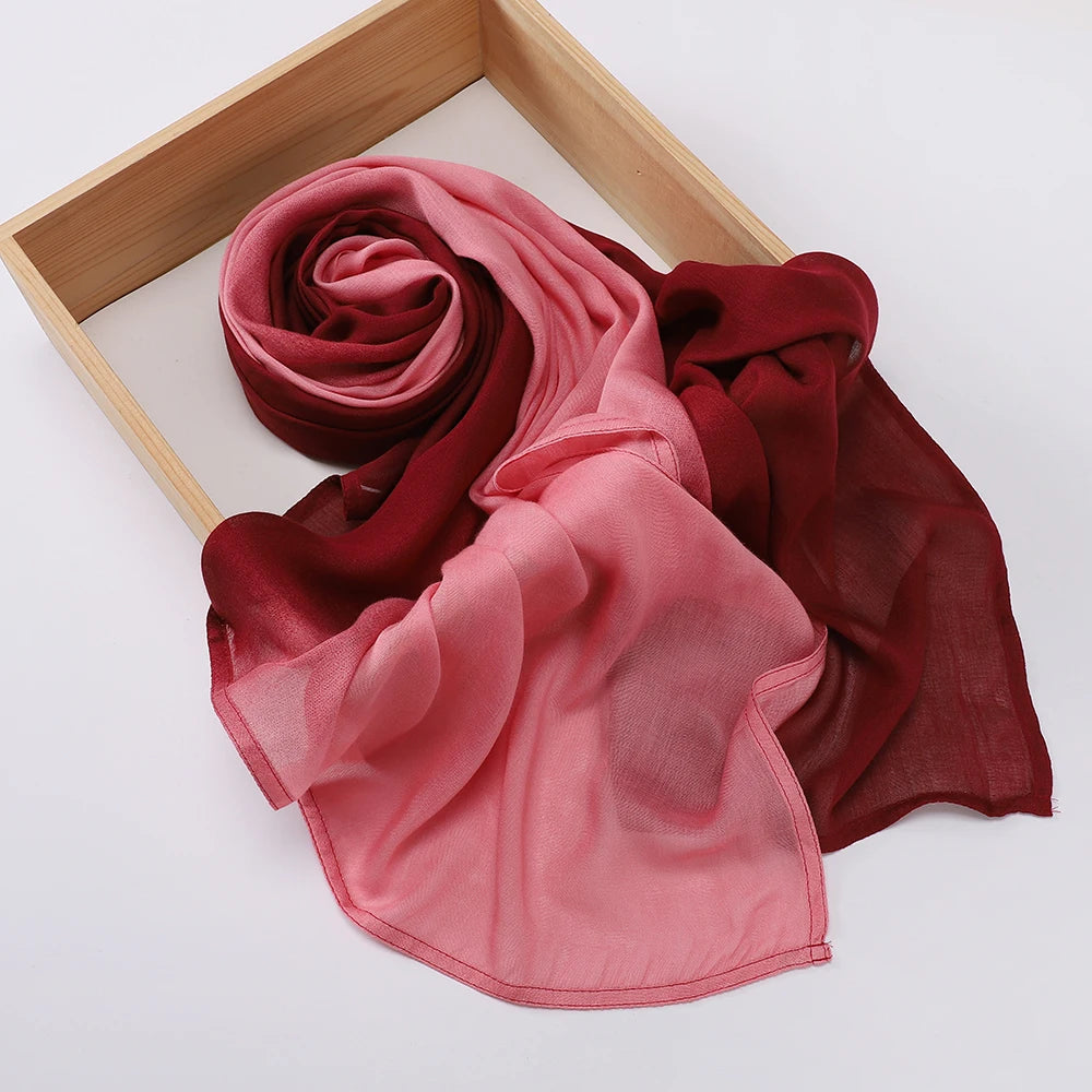 New Gradient Color Hijab Two Color Scarf Tie-Dye Cotton Shawls Muslim Women Wraps Headband Islamic Turban Foulard