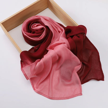 New Gradient Color Hijab Two Color Scarf Tie-Dye Cotton Shawls Muslim Women Wraps Headband Islamic Turban Foulard