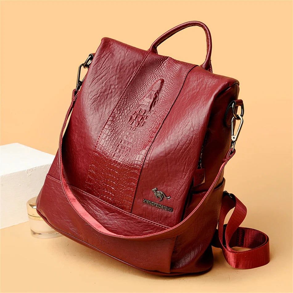 Women's Crocodile Pattern Backpack Leather School Bookbags for Girls Bagpack Large Capacity Designer Travel Rucksack Mochilas