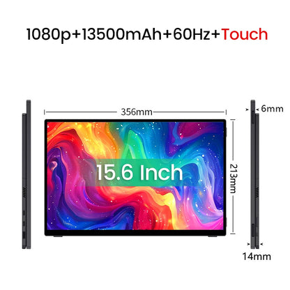 15.6" FHD Touchscreen Portable Monitor 13500mAh Battery 1920*1080P IPS 100%DCI-P3 Display For PC Laptop Macbook Phone PS4/5 Xbox