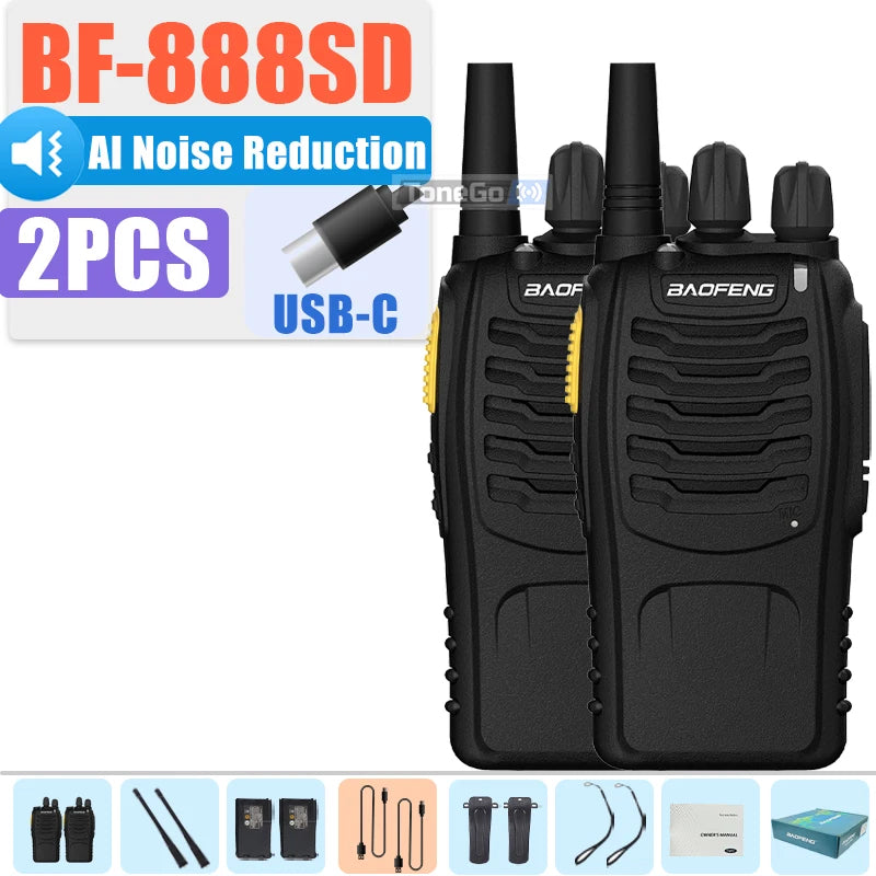 Baofeng BF-888SD Walkie Talkie AI Noise Reduction Updated BF-888S Encrypted Calls FM Wireless Frequency Copy Type-C UHF Radios