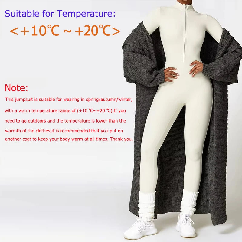 Warm Plush Sports Jumpsuits Women's Tracksuit One-Piece Fitness Suit Winter Gym Sets Long Sleeves Black Exercise Bodysuit Woman