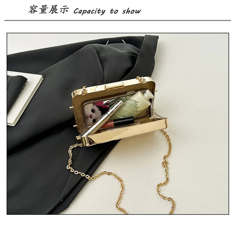 Luxury Golden Evening Bags For Women Wedding Dinner Party Chain Shoulder Cross Body Bag 2024 Designer Purses And Handbags