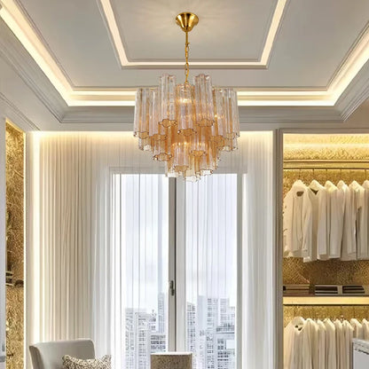 Round Murano Glass Ceiling Chandelier For Dining Living Room Bedroom Foyer Amber Glass Crystal Tube Hanging Chandelier Lights
