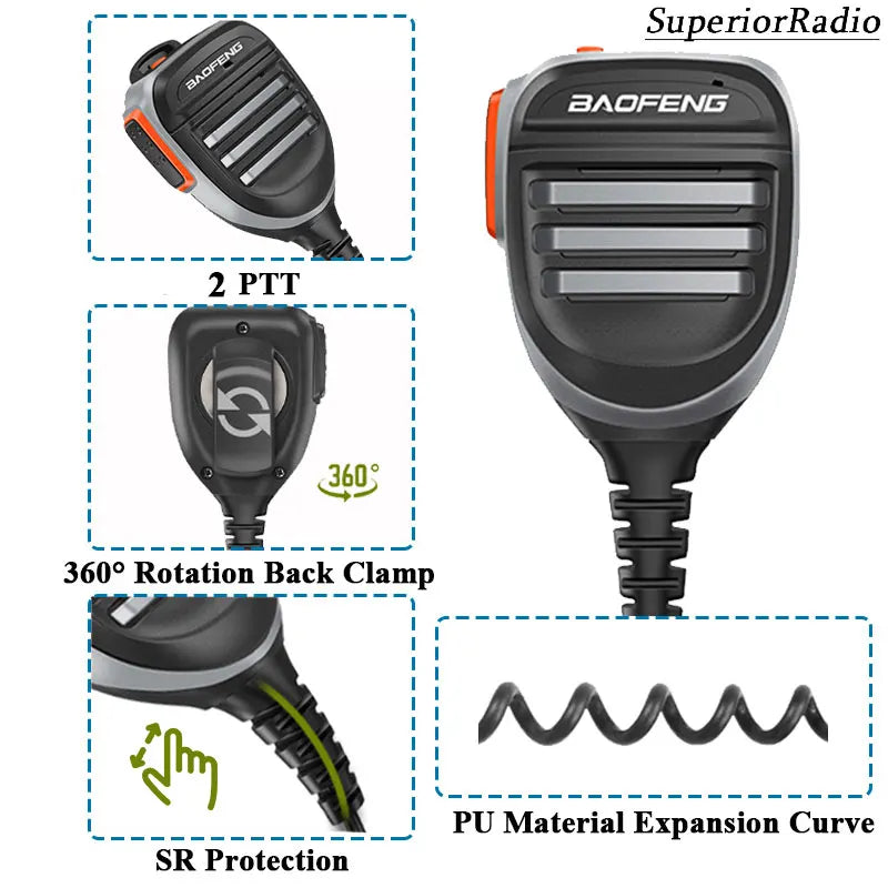 2PCS Baofeng Walkie Talkie Speaker Mic Waterproof PTT Microphone For UV-5RH DM-1701 UV-17 UV-K5 UV-K6 UV18 Pro Radio Accessories