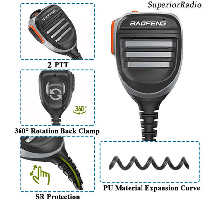 2PCS Baofeng Walkie Talkie Speaker Mic Waterproof PTT Microphone For UV-5RH DM-1701 UV-17 UV-K5 UV-K6 UV18 Pro Radio Accessories