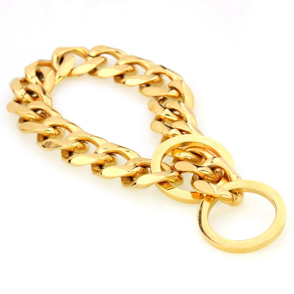 Heavy Duty 19mm Stainless Steel Dog Choke Chain Collar Pet Necklace Sliver 18K Gold Dog Cuban Link for Pit Bull Mastiff Bulldog