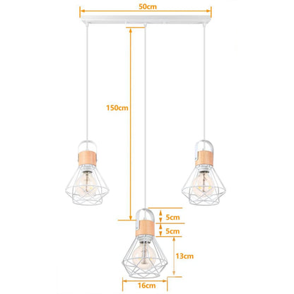 3 Heads Vintage Pendant Lights Wood Hanging Lamp Chandelier Industrial for Loft Dinning Living Room Kitchen Lighting Fixture LED