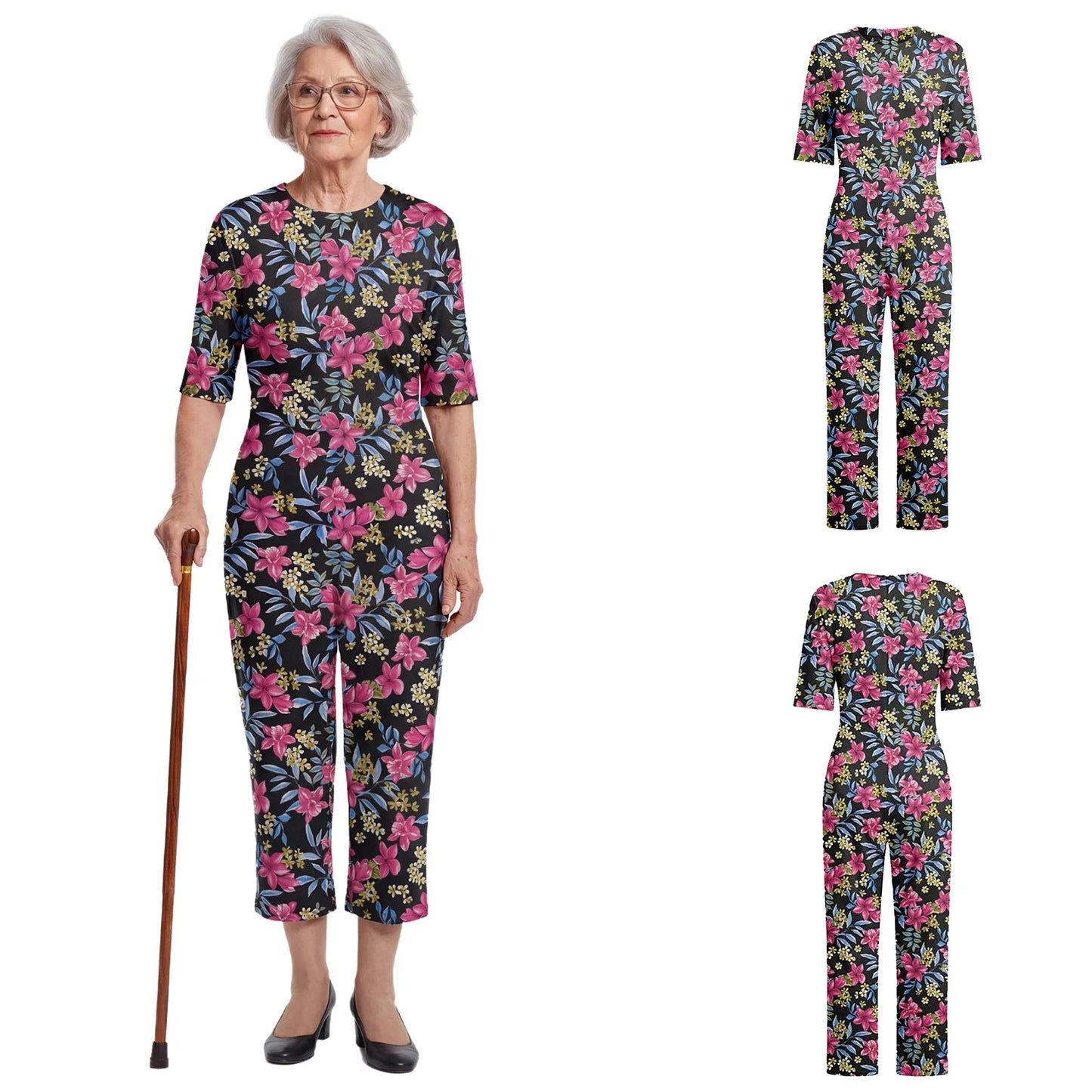 Women Special Need Adaptive Clothing Elderly Alzheimer Dementia Back Zipper Anti-Strip Nursing Jumpsuit Homewear Sleepwear