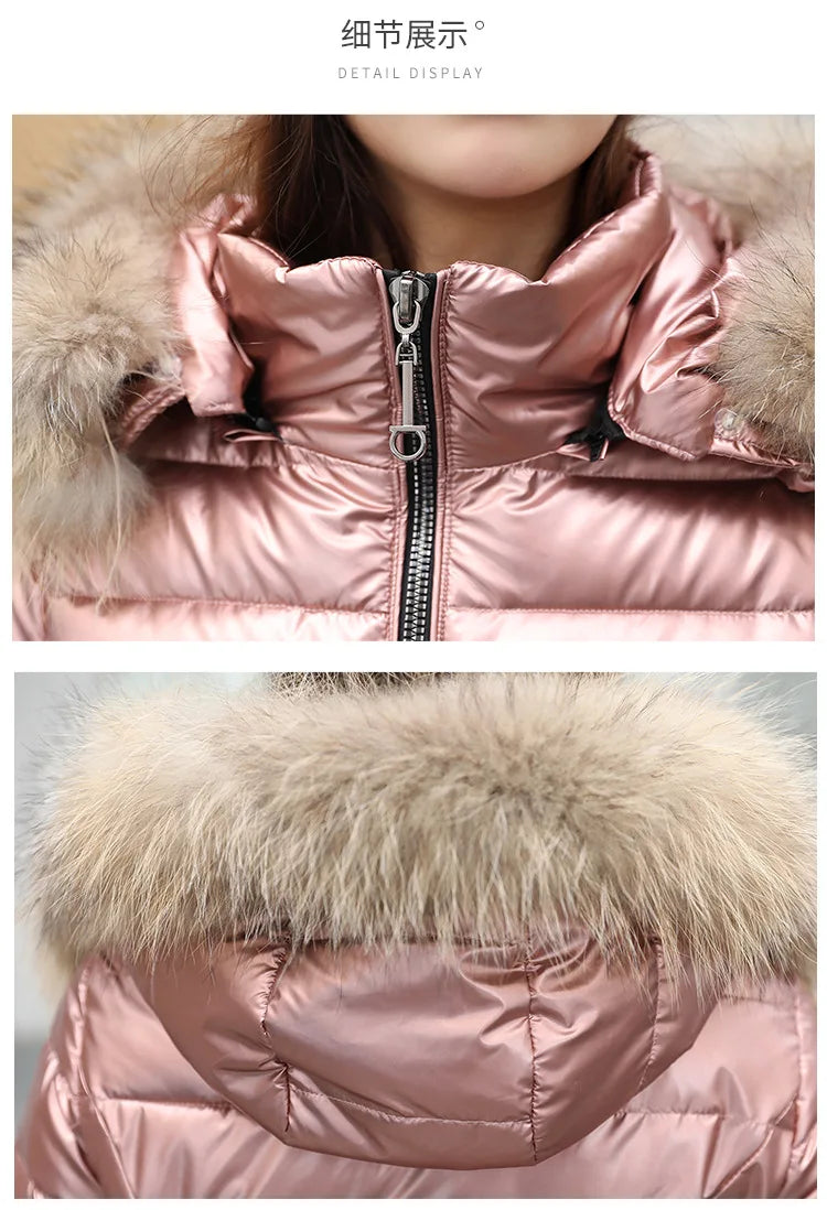 Jumpsuits One Piece Ski Suit Winter Thicken Snow Place Down Cotton Women Suits Warm Hooded Waist Slim Shiny Outdoor Sports
