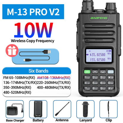 Baofeng M-13 Pro V2 Air Band Walkie Talkie Long Range Wireless Copy Frequency Multi Band NOAA Type-C AM Two Way Radio