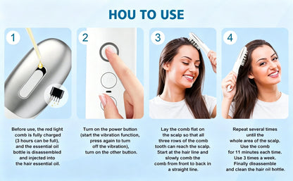 3 in 1 EMS Hair Growth Massage Comb with Hair Oil Dispenser Red Blue Light AntiHair Loss High Frequency Vibration Scalp Massager
