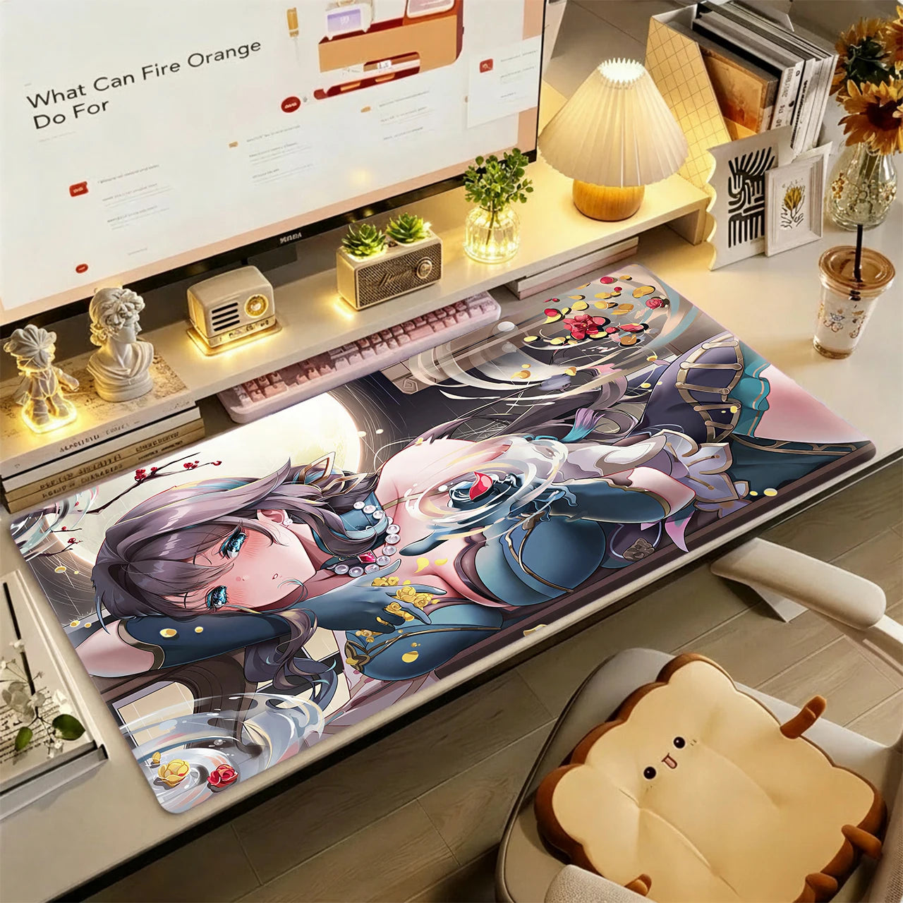 Gaming Mouse Pad,Large Extended Desk Mat,Anti-slip Rubber Base,Stitched Edges,Chinese Blue Outfit Twin Plum Anime Girls