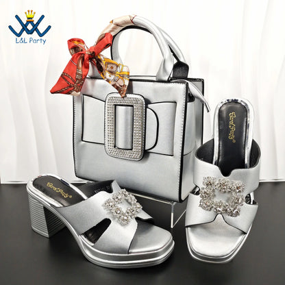 Mature Fashion Style Italian Ladies Lovely Shoes and Bag to Match Set in Wine Color 2024 Specials Slipper for Dress