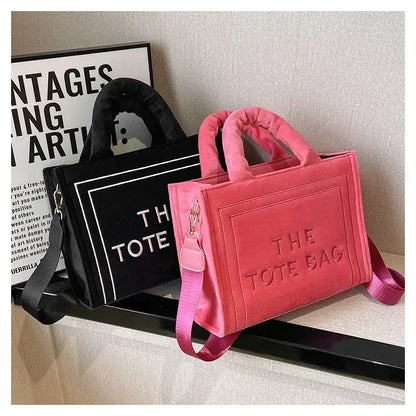 Female Square Tote Crossbody Bag Aesthetic Velour Elegant Letter Print Ladies Shoulder Bags Top Handle Women's Charisma Handbags