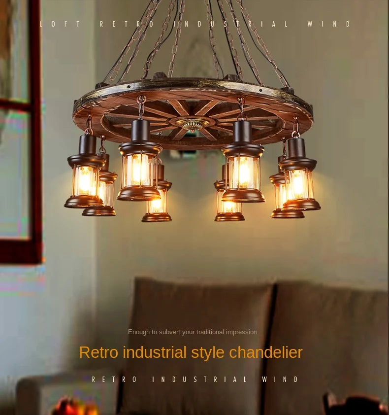 Classical Industrial Iron LED Wheel Pendant lights Metallic lustre Hanging Lamps Bar decoration Suspend Lamps Cafe Pendend Lamps
