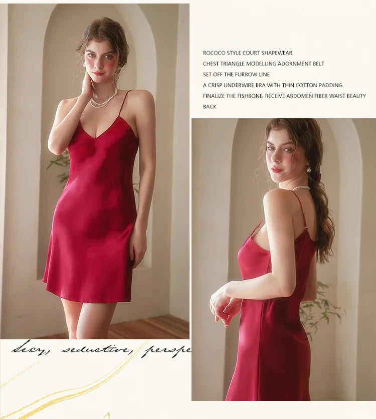 Women's Sexy Silk Satin Night Dress Sleeveless Nighties V-neck Nightgown Nightdress Plus Size Sleepwear Nightwear