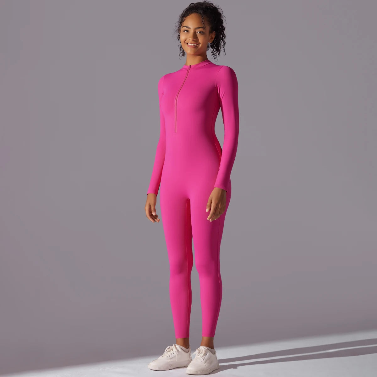 Solid Sports Jumpsuit Fashion Zipper Long Sleeve Fitness Overalls Women Sportswear Quick-dry Gym Yoga Jumpsuit