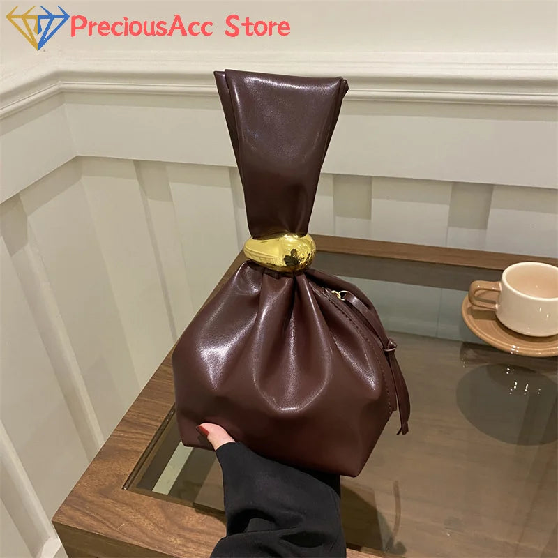 Mini PU Leahter Underarm Pleated Cloud Bag For Women 2025 Fashion Designer Female Retro Bucket Shoulder Bag Handbags And Purses