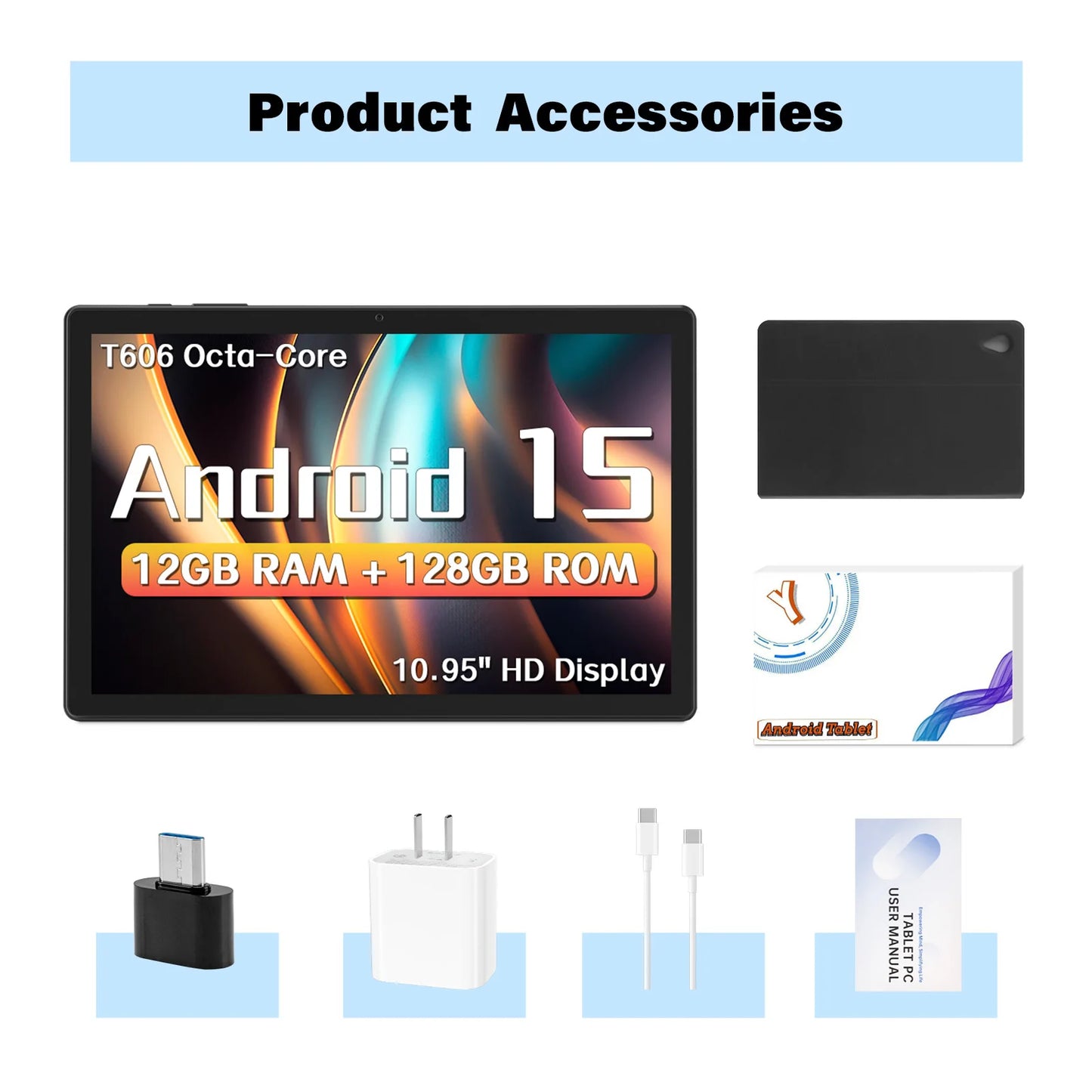 Android 15 10.95inch Tablet PC with High Capacity 8000mAh Battery, 12GB RAM +128GB ROM, 512GB Expand, Octa-core, GMS Certified