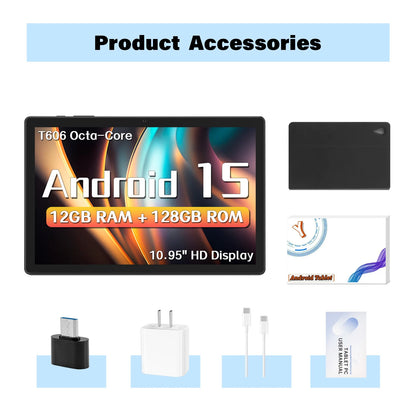 Android 15 10.95inch Tablet PC with High Capacity 8000mAh Battery, 12GB RAM +128GB ROM, 512GB Expand, Octa-core, GMS Certified