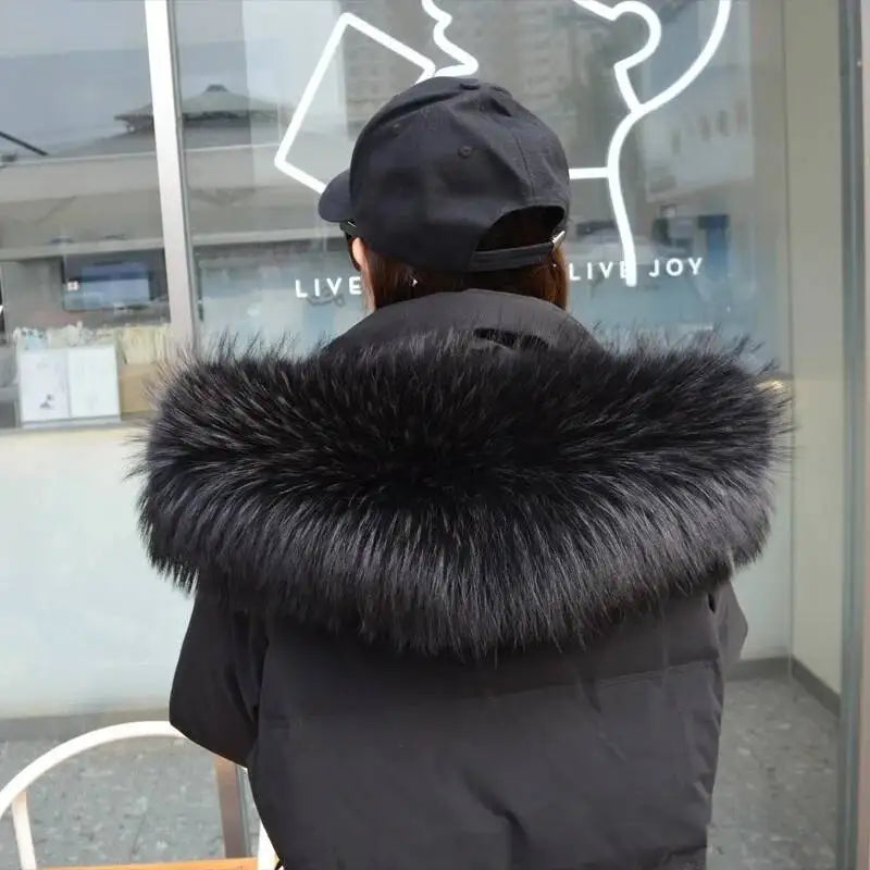 Raccoon Fur Collar Real Fur Down Jacket Parka Fur Collar Natural Fur Hood Trim Fur For Women Warm Wraps Furry Fur Scarf for Coat