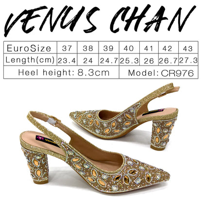 Elegant Women's Nigerian Fashion Pointed-Toe Party Shoe and Bag Set Rhinestone Luxurious Rhinestone Pumps for Special Occasions