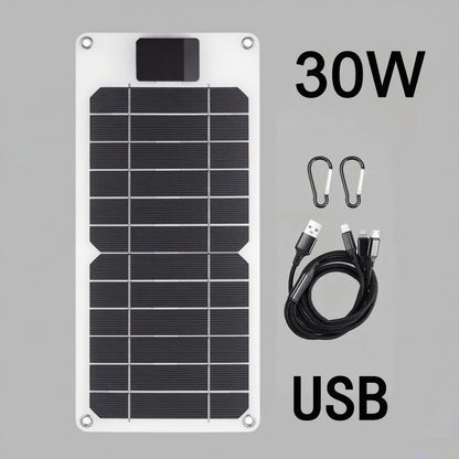 30W Portable Solar Panel USB Foldable Solar Charger Outdoor Battery Power Bank for Camping Hiking Travel Phone Charging 5V