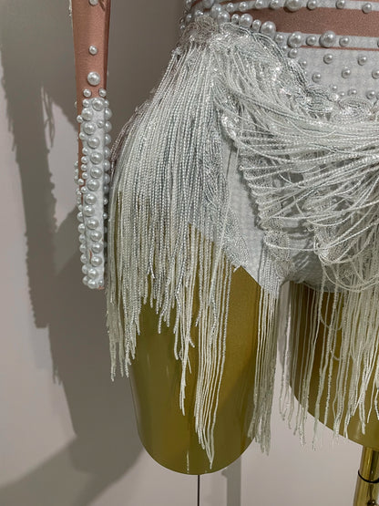 Women Sparkly Rhinestone Sequin Tassel Stretch Bodysuits 2025 New Arrival Birthday Party Nightclub Dj Stage Performance Costume
