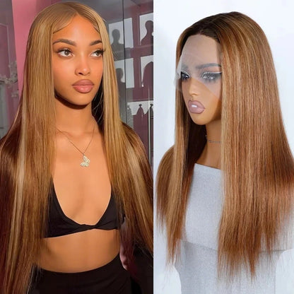 Debut Blonde Straight Lace Front Wigs 13x6x1 Lace Part Human Hair Wig For Women Transparent Lace Highlight Colored Remy Hair