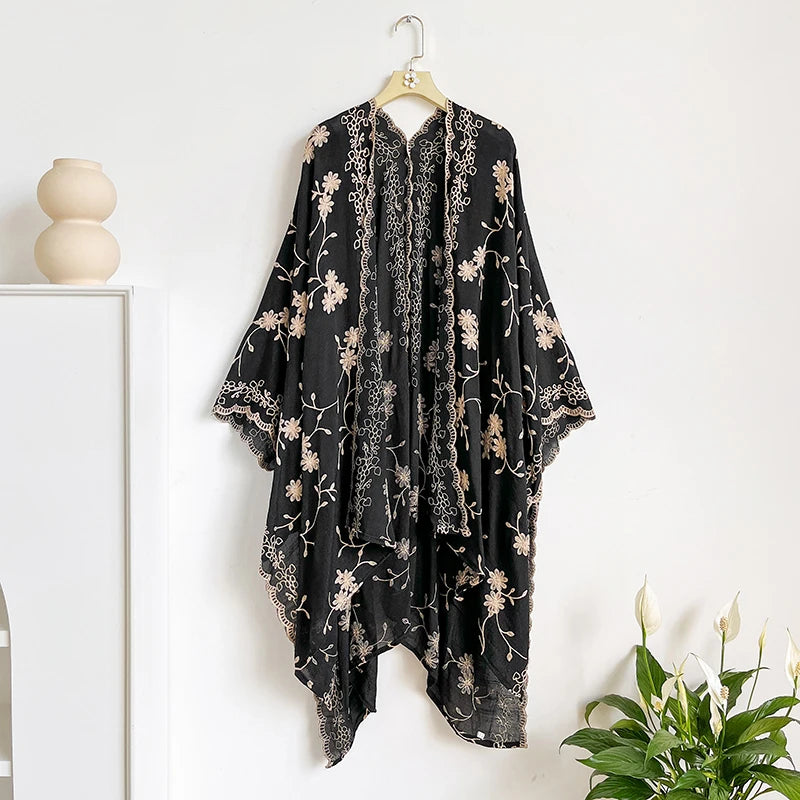 Bright Fashion Print Bohemian Long Cardigan Sweet Lady Beach Cover-Up Casual Holiday Party Kimono Maxi Stitch Boho