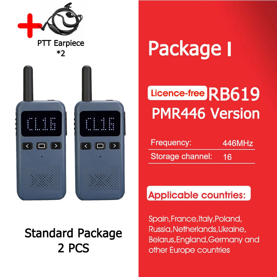 Retevis RB619 Mini Walkie Talkie PMR446/FRS 1650mAh Portable Long Range Two Way Radio Type-C Programmable for Restaurants Hotels