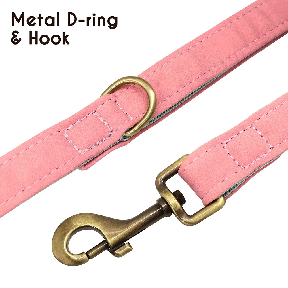 Personalized Dog Collar Leash PU Leather Dogs Collars Pet Rope Engraved Pet ID Name Necklace for Small Large Dogs Soft Padded