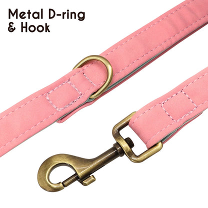 Personalized Dog Collar Leash PU Leather Dogs Collars Pet Rope Engraved Pet ID Name Necklace for Small Large Dogs Soft Padded